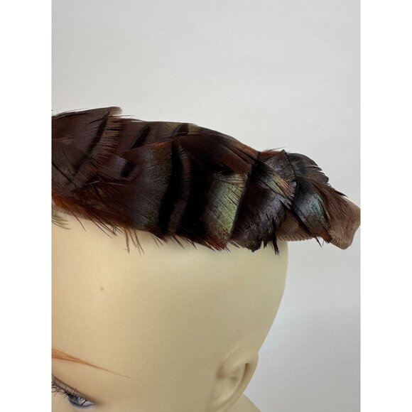 Vintage Feathered Fascinator Hat Brown & Beige Woven Design Womens Accessory Ele - Picture 11 of 14